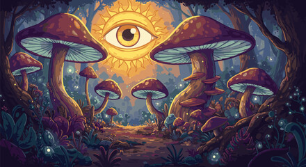 Mythical Eyeball and Mushrooms