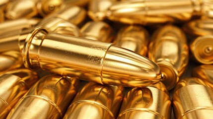 Naklejka premium Captivating reflections of golden bullets on a shiny surface created by generative ai