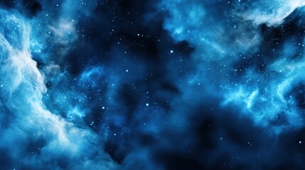 Fototapeta premium A stunning view of a deep blue cosmic nebula filled with swirling clouds of gas and scattered stars.