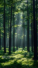 Obraz premium In the metasequoia forest, the metasequoia trees stand tall and straight