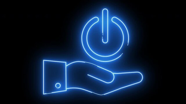 hand icon carrying power button icon with neon effect