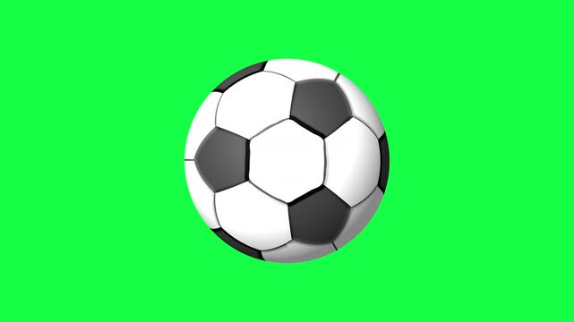 slow spinning soccer football traditional leather ball positioned in the centre of frame with green screen chroma key background to create an invisible transparent layer for repositioning and scaling