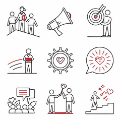 Business, Teamwork, and Motivation Icons | Line Art Style Illustrations