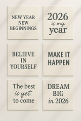 New year motivational wall art with inspirational quotes resolution ideas 2026 minimalist neutral typography print encouraging self belief and goal setting