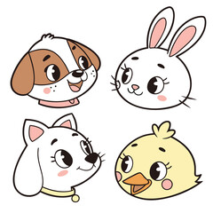 Cute Baby Animals Cartoon Set | Adorable Puppy, Bunny, Dog & Chick Illustration
