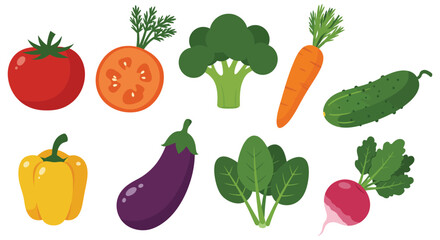 fresh vegetables collection including tomato carrot broccoli cucumber pepper eggplant