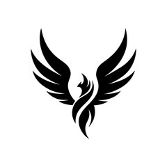 Abstract phoenix wings rising flame emblem logo minimal vector design isolated on white background