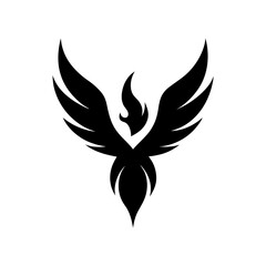 Abstract phoenix wings logo with rising flame emblem vector design isolated on white background
