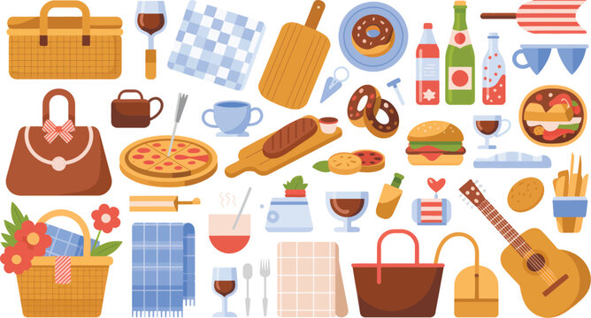Flat Cartoon Picnic Illustration Food, Drinks & Accessories