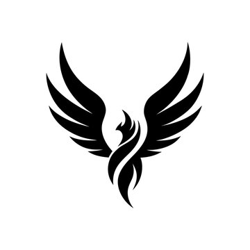 Abstract phoenix wings rising flame emblem logo minimal vector design isolated on white background