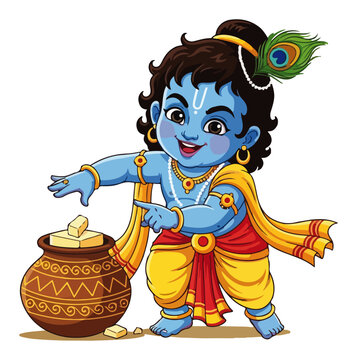 Baby Krishna stealing butter pot vector