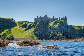 Dunluce Castle as seen from a  Kayak
