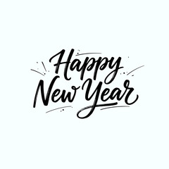 Happy New Year modern brush script hand lettering vector typography
