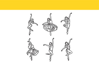 Elegant Ballet Dancers Continuous Line Drawing Set Graceful Movement and Poise Showcase for Art Fashion and Dance Enthusiasts