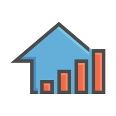 House, increase graph vector icon. Home with rising chart, representing market growth and increasing asset value. Ideal for real estate investment, property value appreciation, housing market trend.