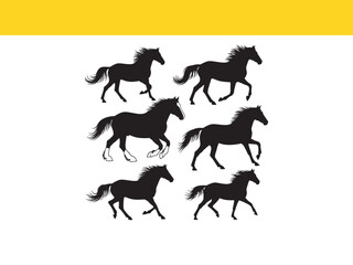 Elegant Horse Silhouettes in Dynamic Motion Black and White Equestrian Vector Design Perfect for Logos and Branding Projects