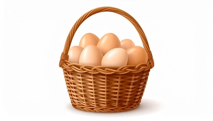 Generated iegg, basket, food, eggs, brown, easter, isolated, chicken, white, fresh, breakfast, ingredient, nature, healthy, group, protein, hen, wicker, organic, raw, farm, shell, yellow, eggshellmage