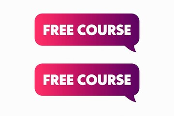 Two speech bubbles with the text free course in white on a pink to purple gradient
