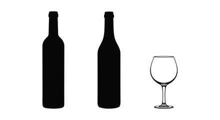 two wine bottles stand beside an empty glass