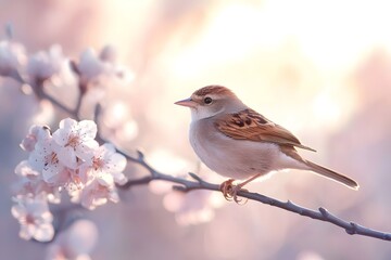 Fototapeta premium A nightingale sings on a branch, its melodious voice echoing through the night