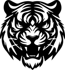 Black and White Tiger Head Vector Illustration