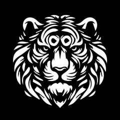 Black and White Tiger Head Vector Illustration