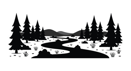 Fototapeta premium a serene forest scene with winding river surrounded by tall trees