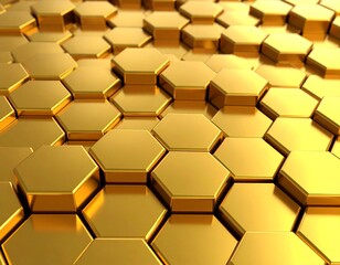 Shiny golden 3D hexagon background　輝く金色の立体的な六角形背景