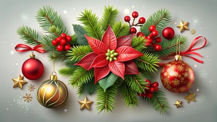 christmas background with fir branches and balls