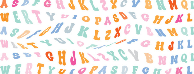 Abstract Alphabet Pattern Design for Prints, Apparel, and Digital Backgrounds. Colorful and Wavy Letters.