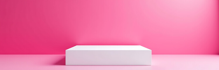 Obraz premium sleek white square podium set vibrant hot pink background bathed soft diffused studio