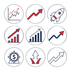 Business Growth & Financial Success Icons | Upward Graphs and Finance Symbols