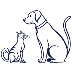 Dog and Cat Line Art | Simple Pet Companionship Illustration