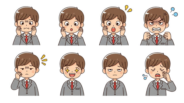 Young Office Boy with Multiple Social Expressions