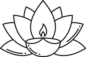 Serene lotus flower design with a glowing oil lamp at its center representing peace and spirituality vector
