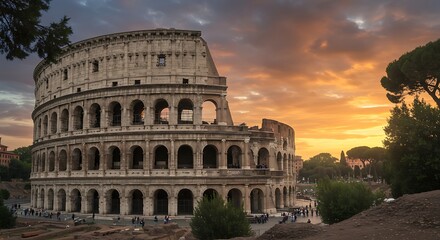 Fototapeta premium Colosseum at Sunset - Ancient Rome Travel Destination.