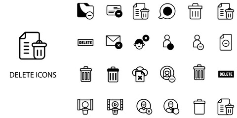Delete simple concept 24 Black and White color icons set .Vector illustration.