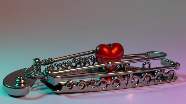 Three-Dimensional Rendered of Heart Shaped Object on Colored Mouse Trap