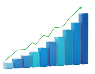 Blue bar graph rising isolated on transparent background transparent background