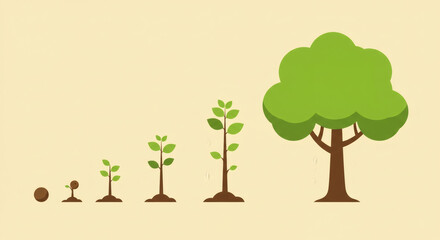 Fototapeta premium Illustration depicting the growth stages of a tree, from seedling to maturity