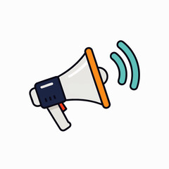 A vibrant, modern flat design illustration depicts a megaphone icon with sound waves, symbolizing important announcements, marketing, and public communication.