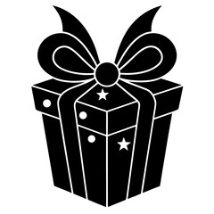 Black gift box with ribbon and stars present