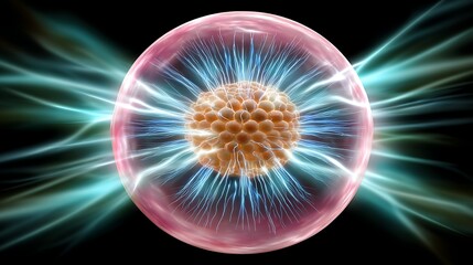 Colorful Plasma Sphere with Electric Lightning Discharges in Dark Background