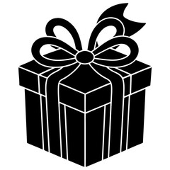 Black gift box with ribbon bow present