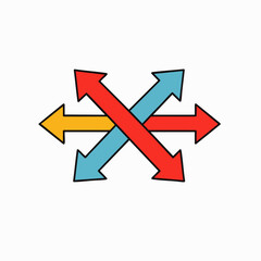 A colorful graphic illustrates three distinct arrows, red, blue, and yellow, intricately crossing to symbolize complex choices and interconnected paths.