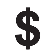 Bold black dollar sign symbol representing currency finance and economic wealth