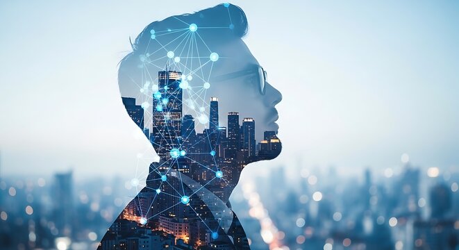 Cityscape Within a Profile Portrait, Connecting Minds and Urban Landscapes - Powered by Adobe