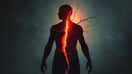 Obraz premium A fragmented human silhouette with hidden cracks, symbolizing unseen health threats and fragility.