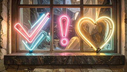 Neon signs on a windowsill