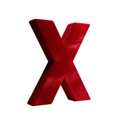 Vibrant red 3D letter X with subtle texture, isolated on white & transparent background, ideal for typography, educational graphics, Valentine's Day (kisses), Christmas (Xmas), election voting,